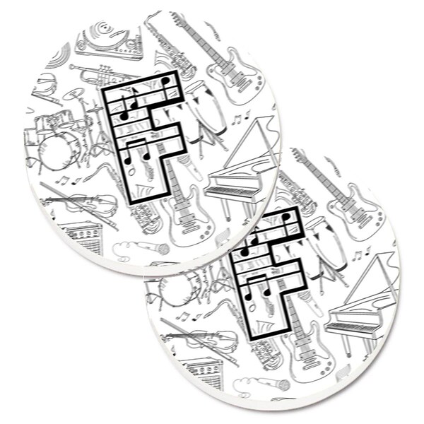 Carolines Treasures Letter F Musical Note Letters Set of 2 Cup Holder Car Coaster CJ2007-FCARC - main